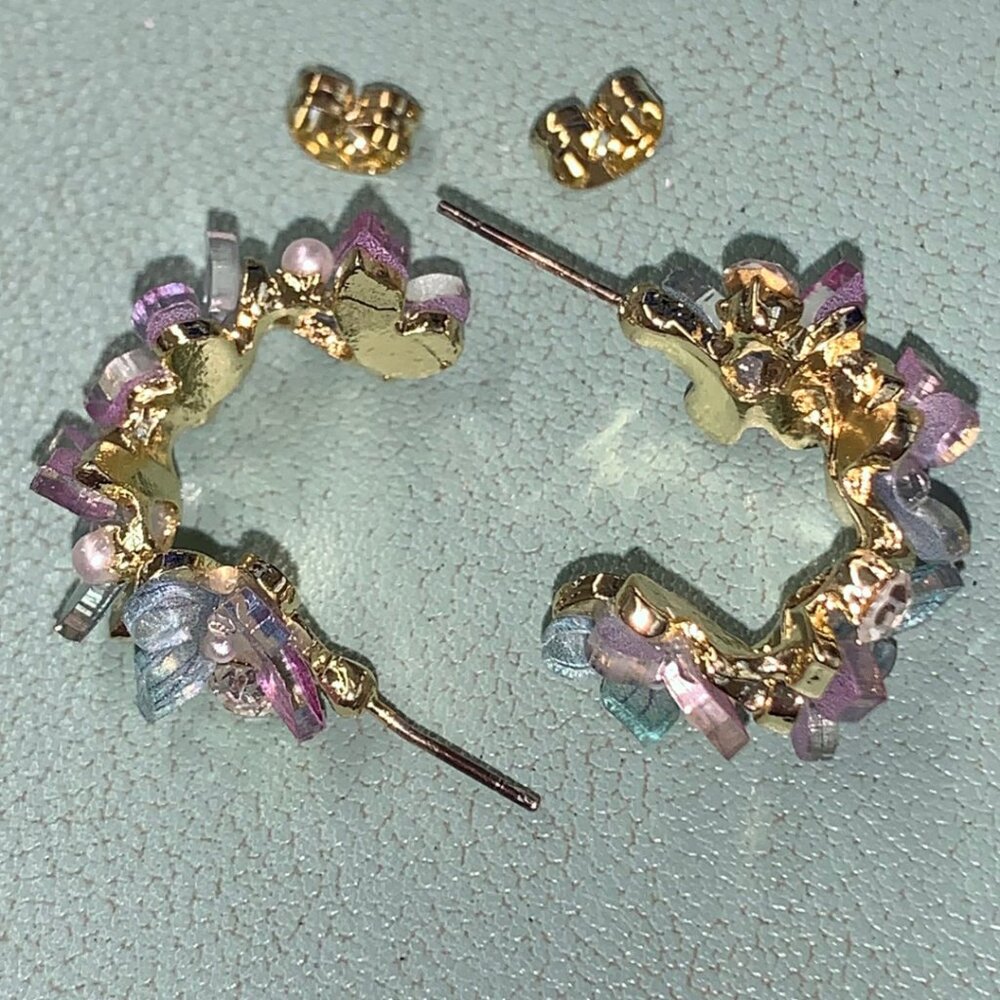Butterfly and Flower Earrings Rainbow Color - Picture 4 of 6